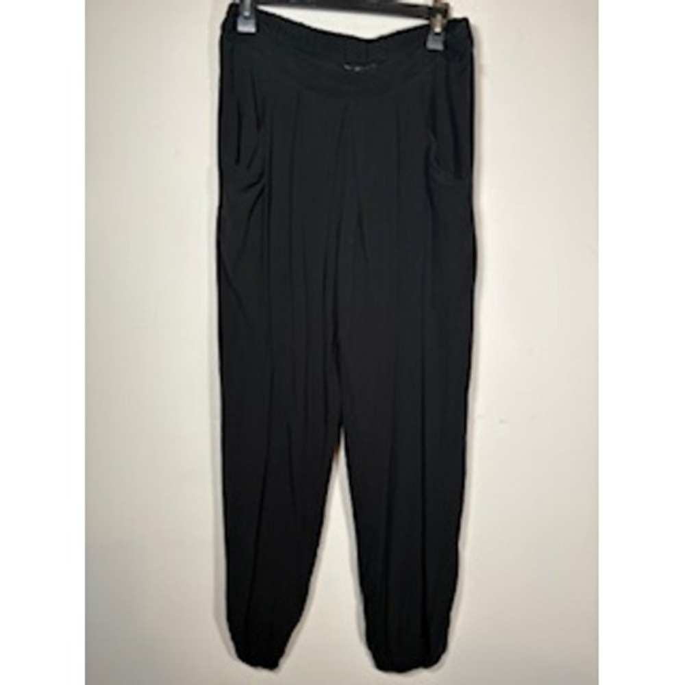 Eileen Fisher Silk Harem Pants Black Pleated Tapered Elastic Waist Medium